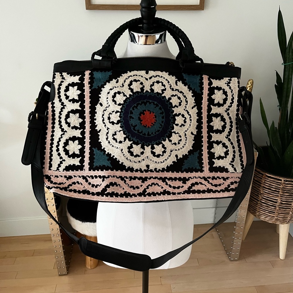 Cleobella Leather Weekender Bag with Embroidered Medallion